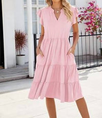 Suhkasana - V Neck Short Sleeve Tiered Dress
