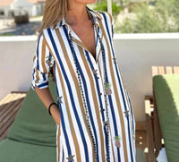 Vilagallo - Women's Striped Shirt Dress With Pineapple Prints