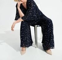Joseph Ribkoff - Polka Dot Pleated Chiffon Jumpsuit