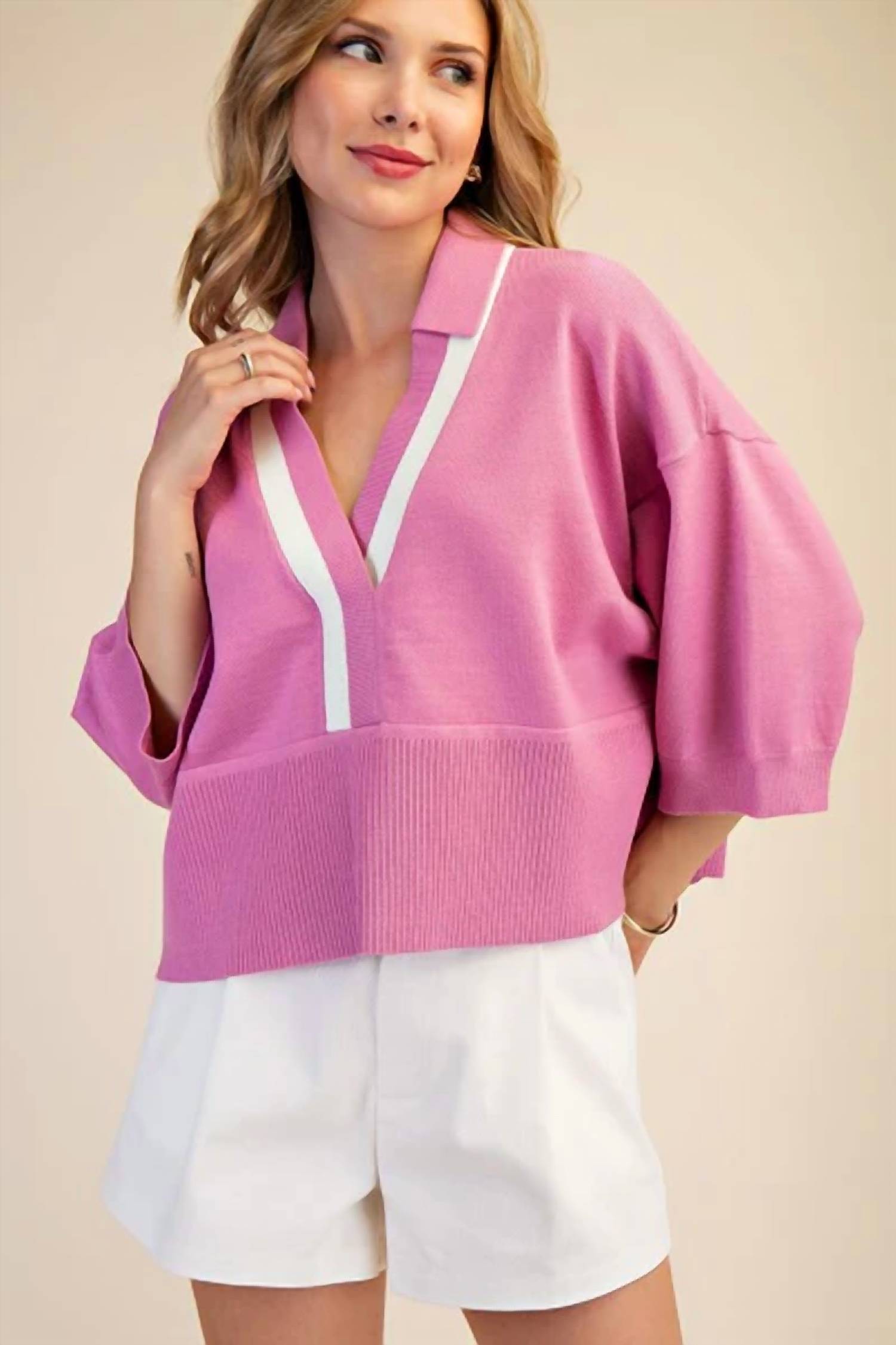 Glam - Val V-Neck Contrast Sweater