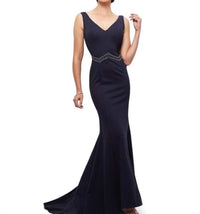 Montage By Mon Cheri - SLEEVELESS CREPE FIT AND FLARE GOWN WITH CAPE