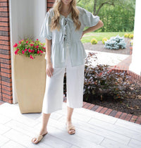 Carole Christian Big Bow Tie Girl Blouse in blue - women's blouse - detail view
