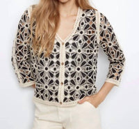 Charlie B - 3/4 Sleeve Crochet V-neck Cardigan Top