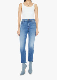 Mother High Waisted Rider Ankle Step Fray Jean in loafers and lassos - women's jeans