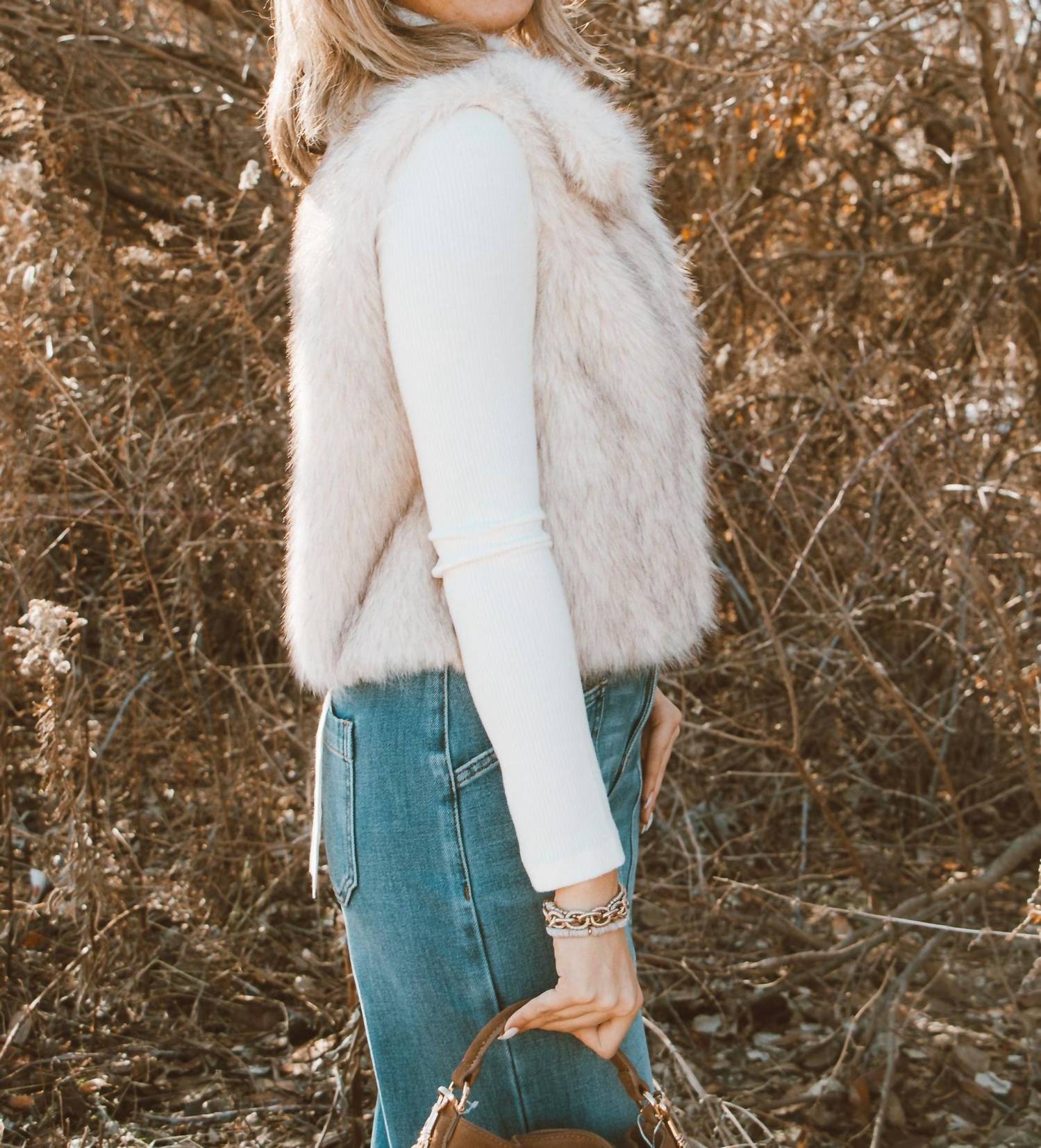 BUCKETLIST Fireside Faux Fur Vest in cream - women's jacket - alternate view