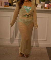 Ocean Drive - Crochet Tie Front Top With Midi Skirt Set