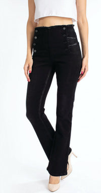 Kancan - High Rise Button Detail Flare Jeans