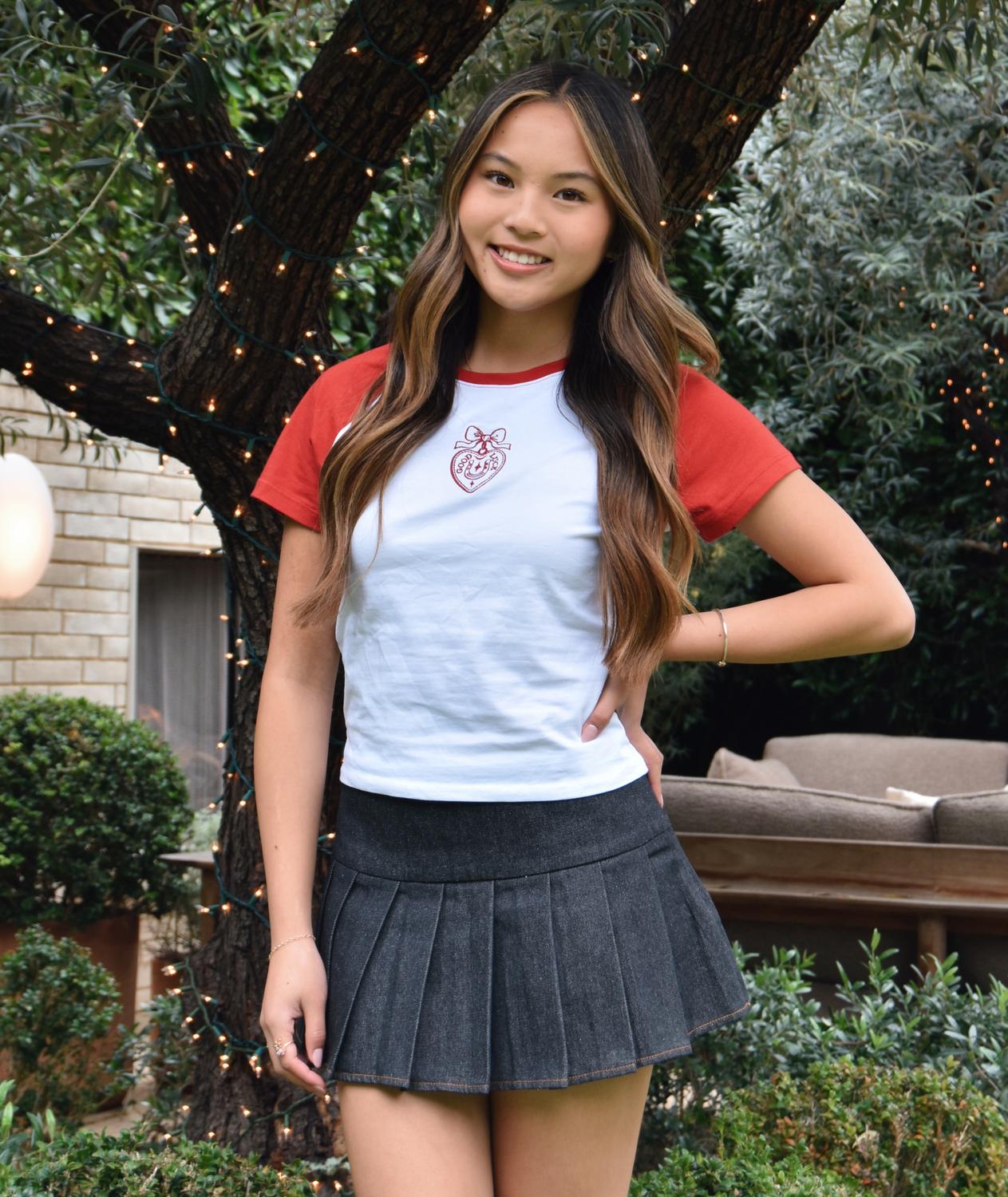 8apart Lucky Bow Baseball Tee in white - women's t-shirt - alternate view