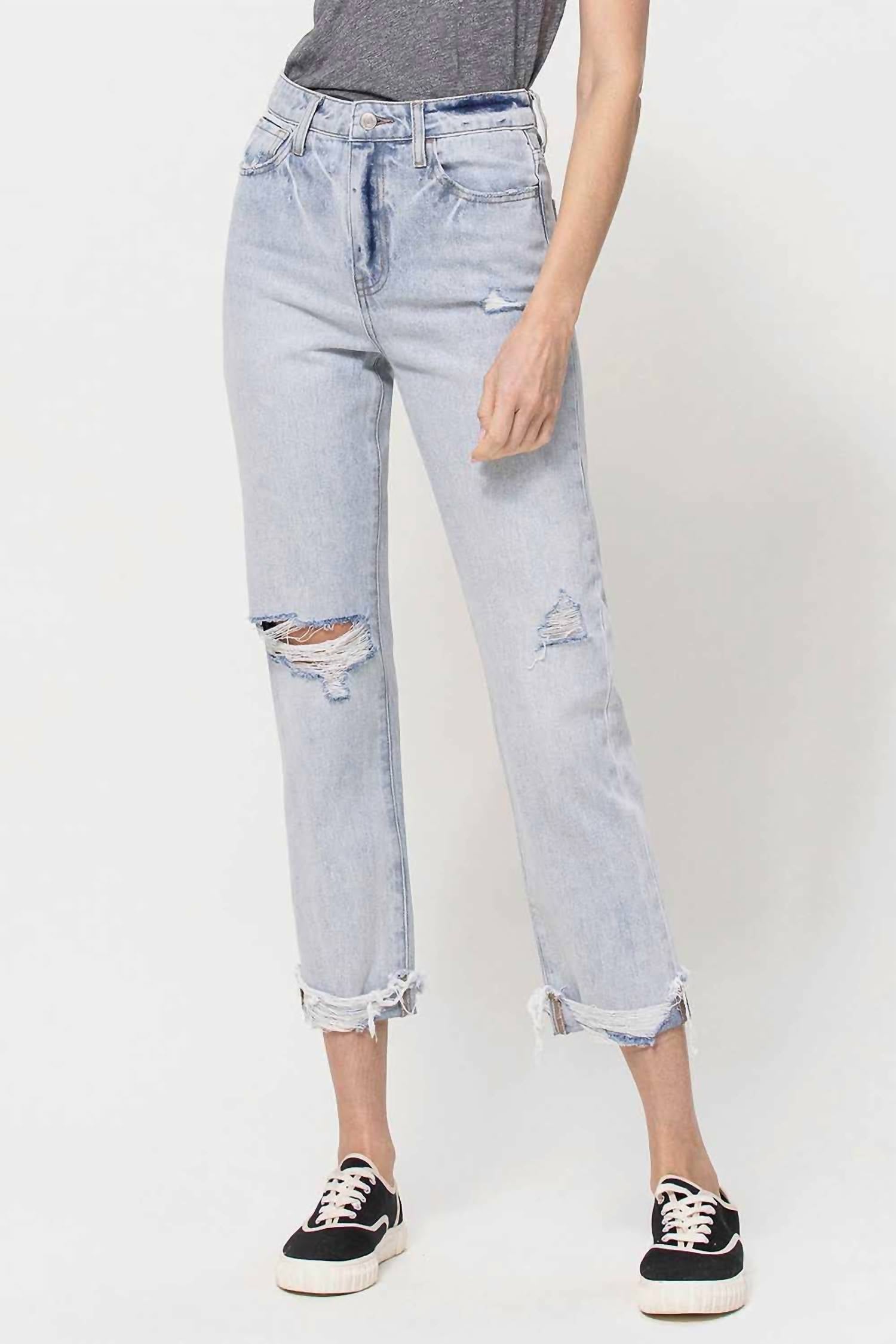 Vervet By Flying Monkey - Super High Relaxed Cuffed Straight Leg Jeans