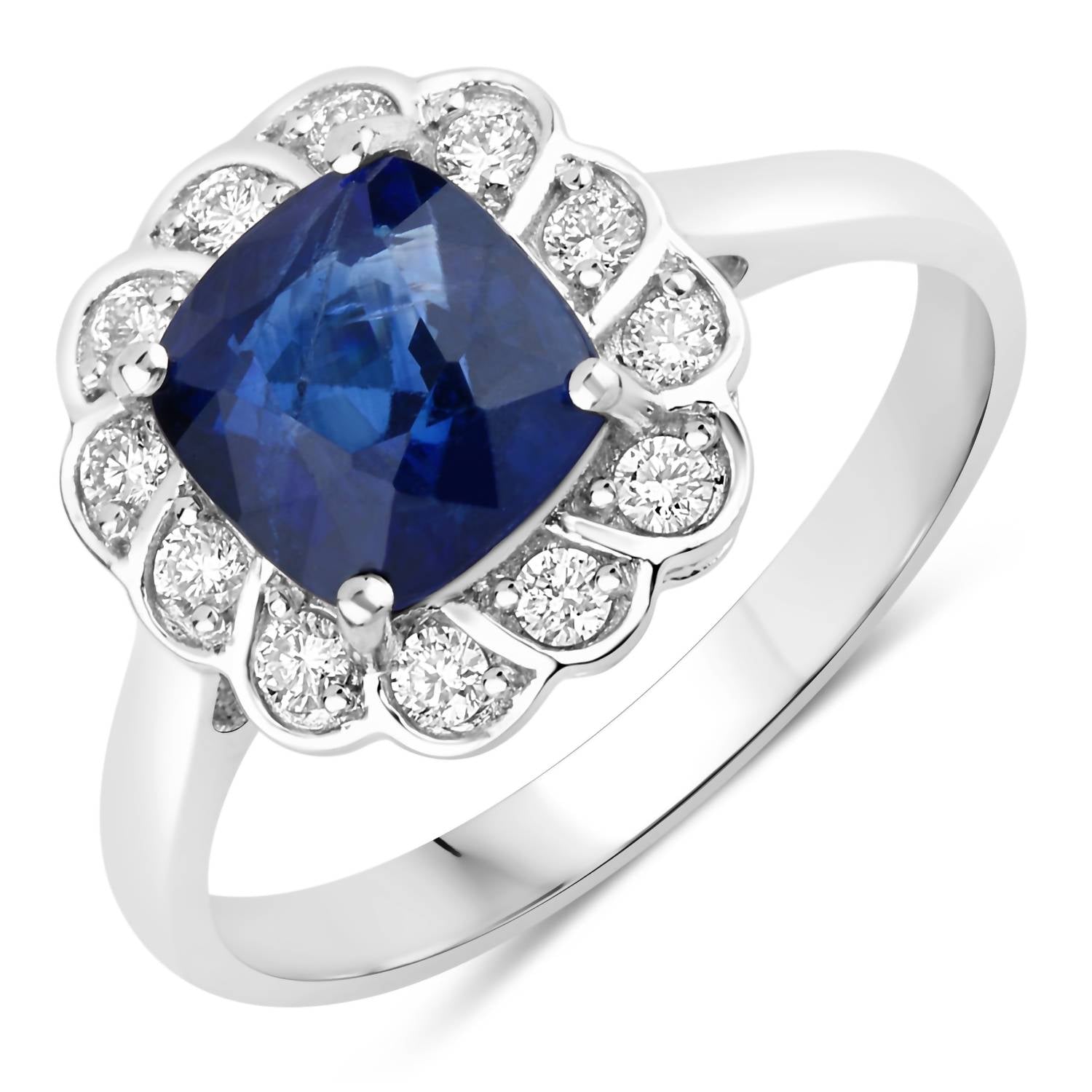 Diana M Jewels Women's Cushion Natural Sapphire Fashion Ring (2.60 Ct) - Signature in 18k white gold - women's jewelry