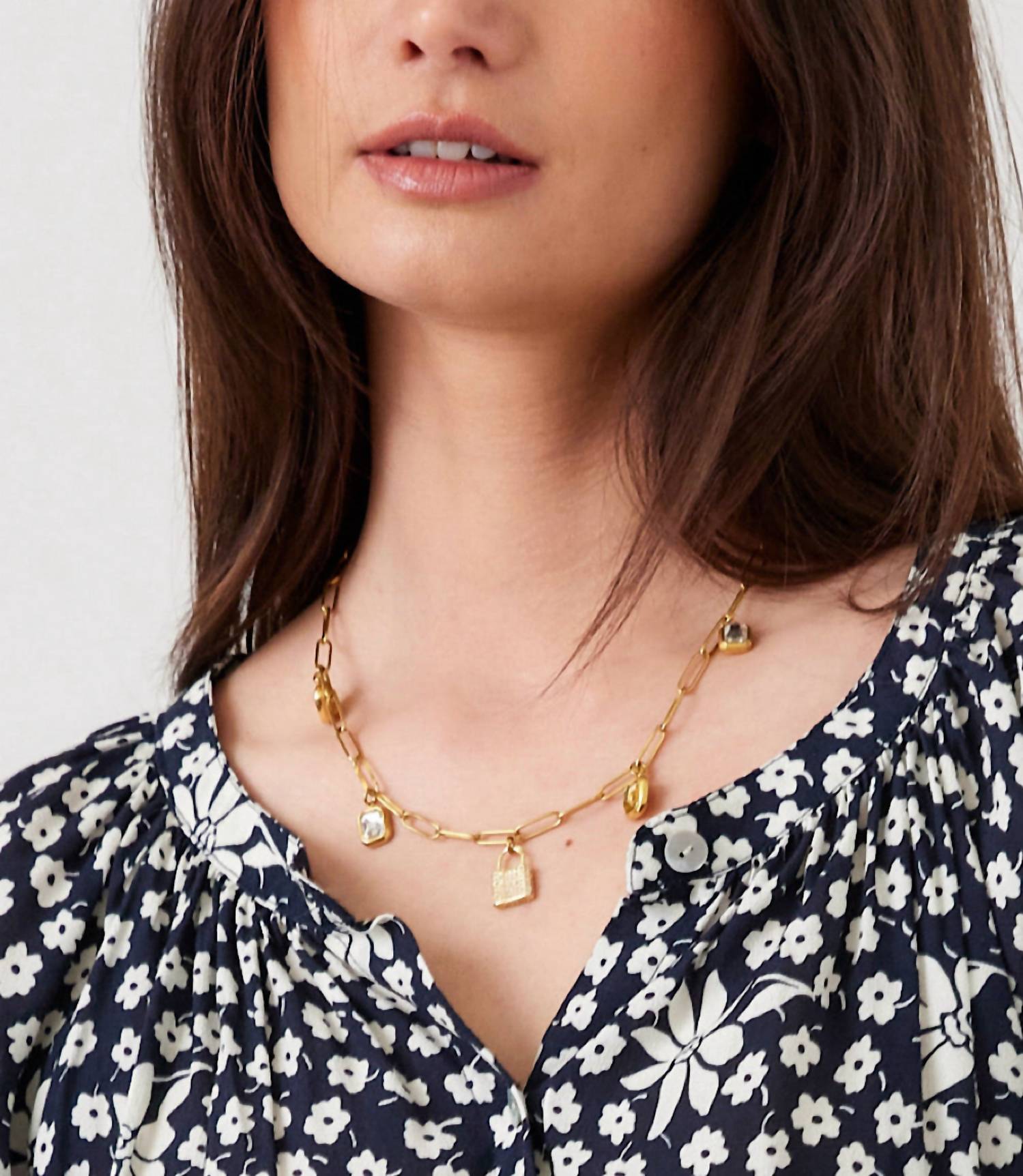 farrah b JEWELRY Women's Locked In Light Charm Necklace in light charm necklace in gold - women's jewelry - view 5