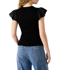 STEVE MADDEN Cecilie Short Sleeve Smocked Top in black - women's blouse - detail view