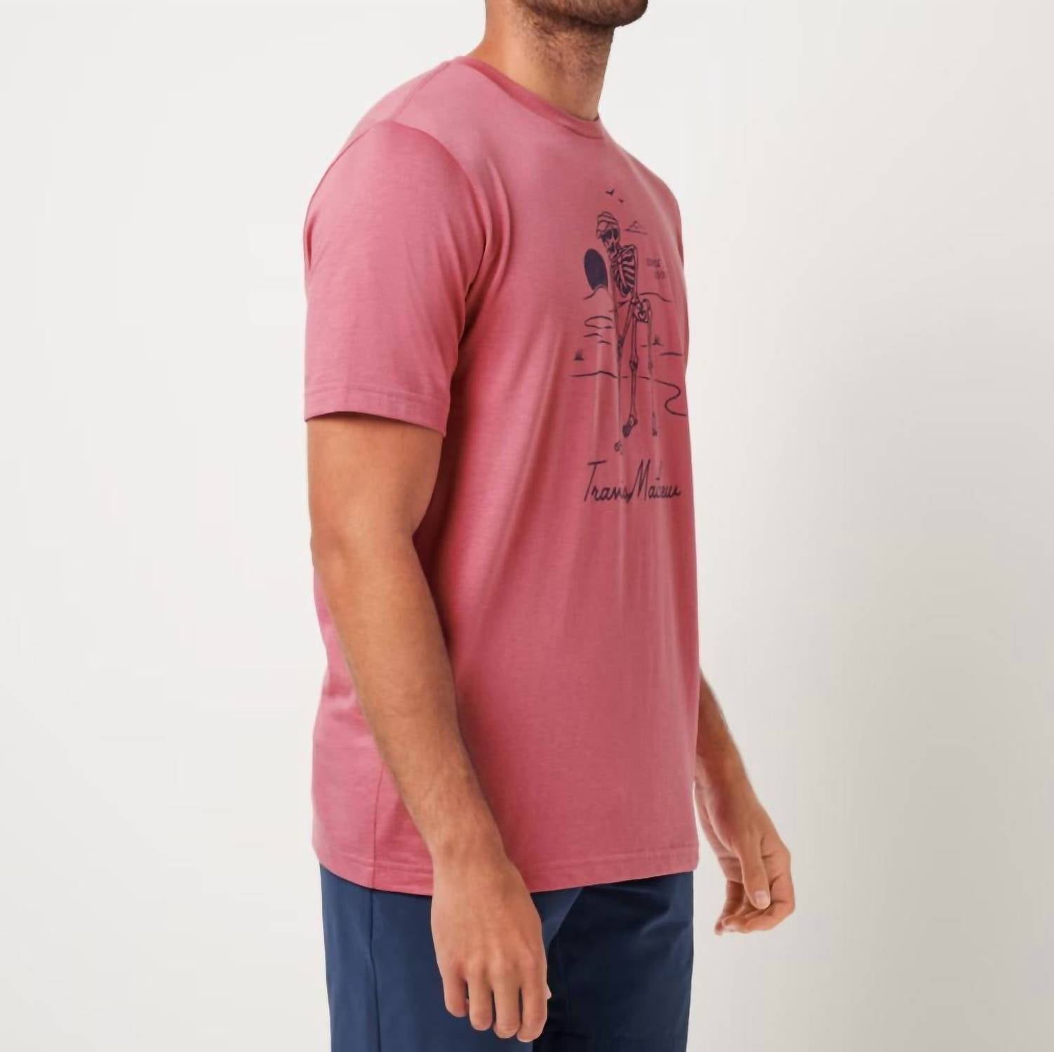 TravisMathew Lost Weekend Short Sleeve Tee in rose wine - men's t-shirt - detail view