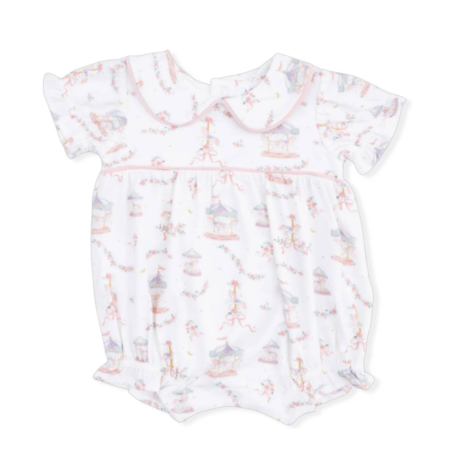 Angel Dear - Girls Carousel With Bows Puff Sleeve Babydoll Bubble