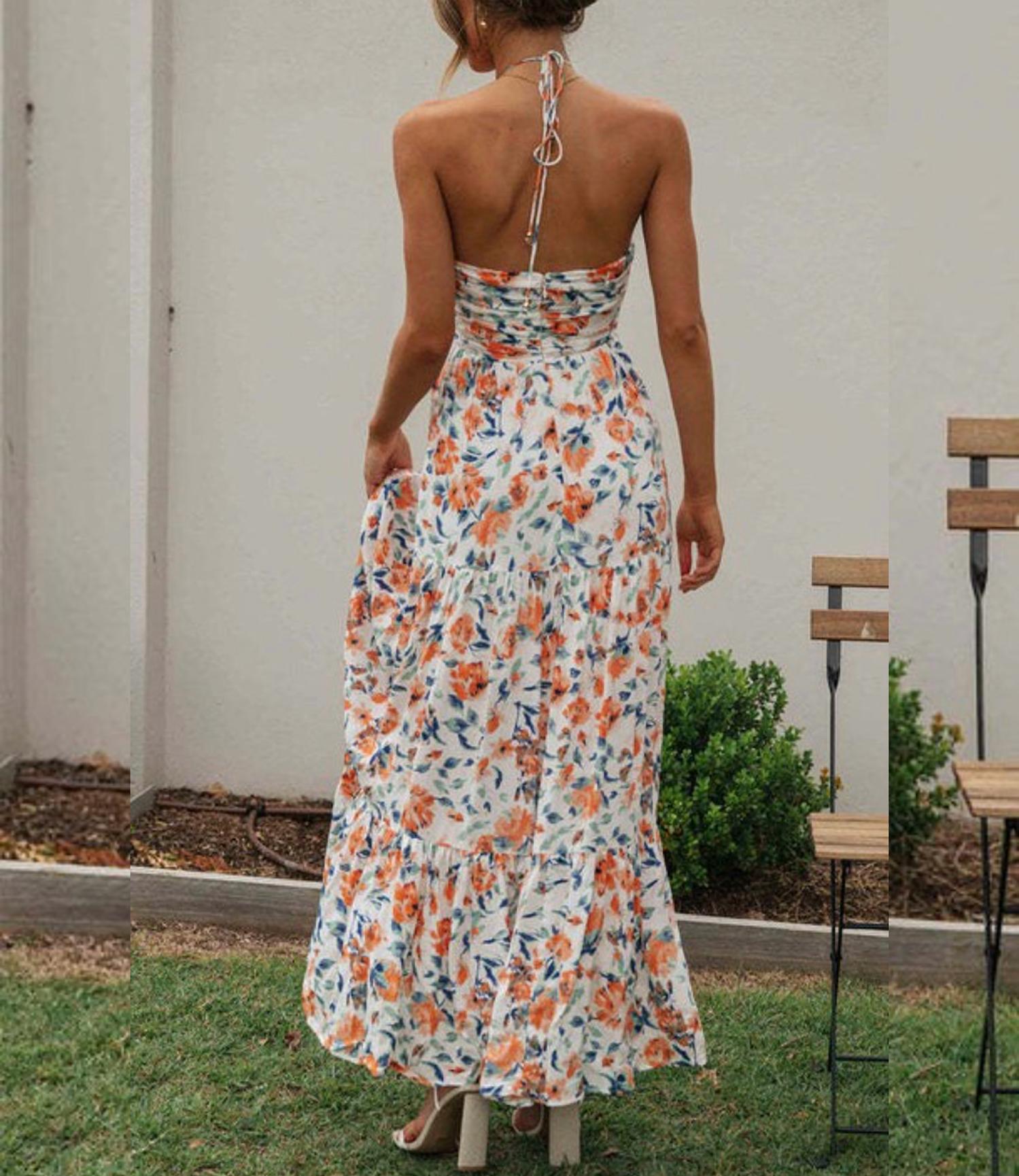 Dresslily - Chiffon V Neck Floral Maxi Dress