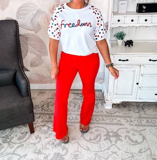 Jadyk - Women's Let Freedom Ring Sequin Sleeve Top