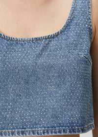 Self-Portrait - Rhinestone Denim Crop Top