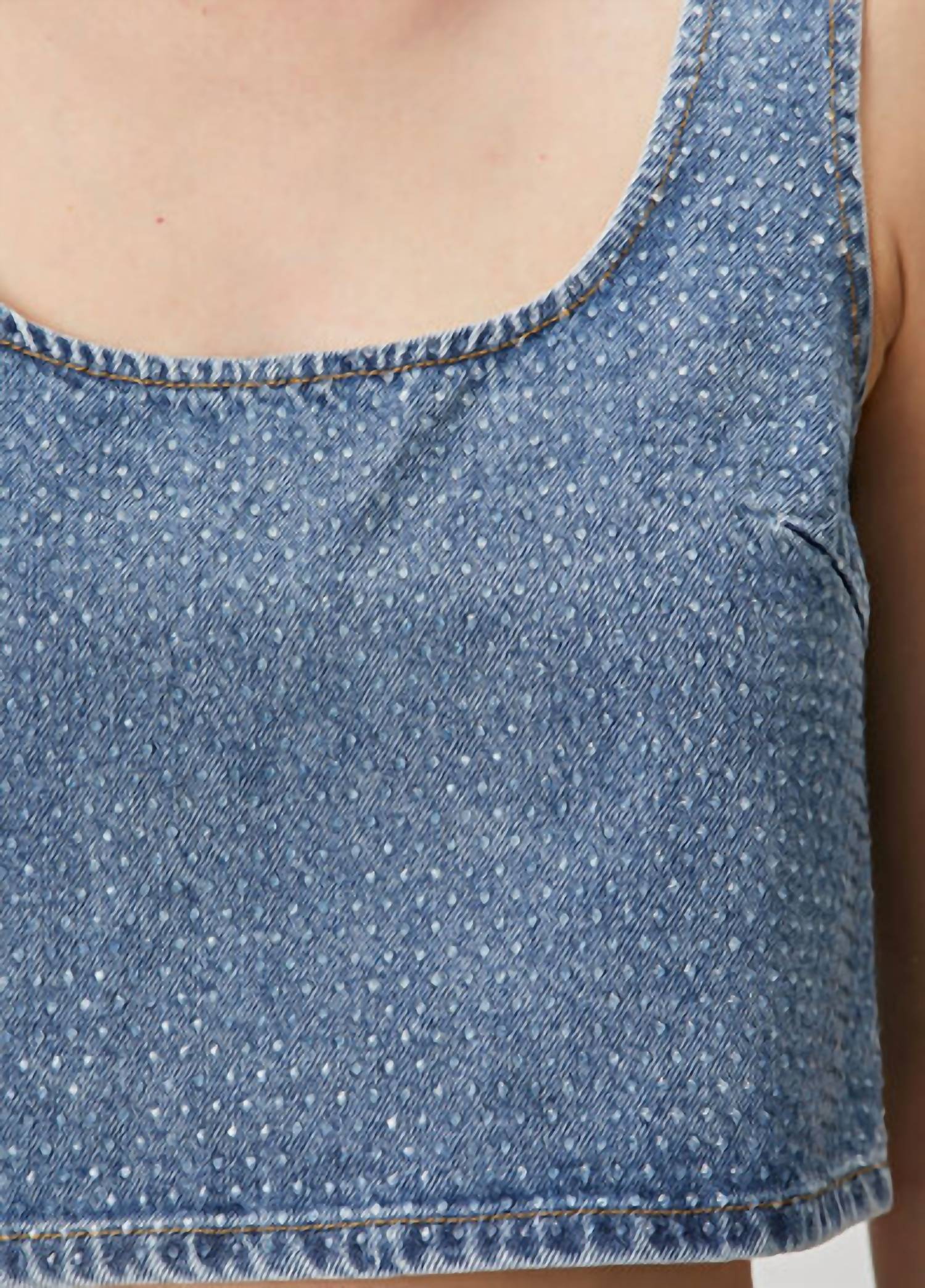 Self-Portrait - Rhinestone Denim Crop Top
