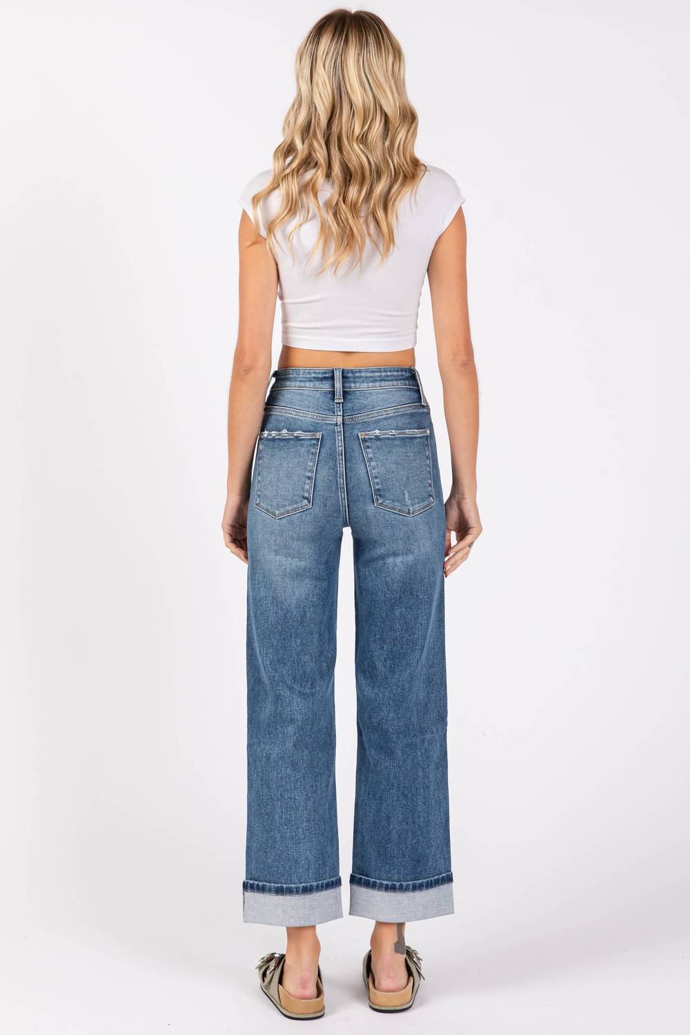 Petra153 - High Rise Stretch Relaxed Straight With Cuffed Hem Jeans
