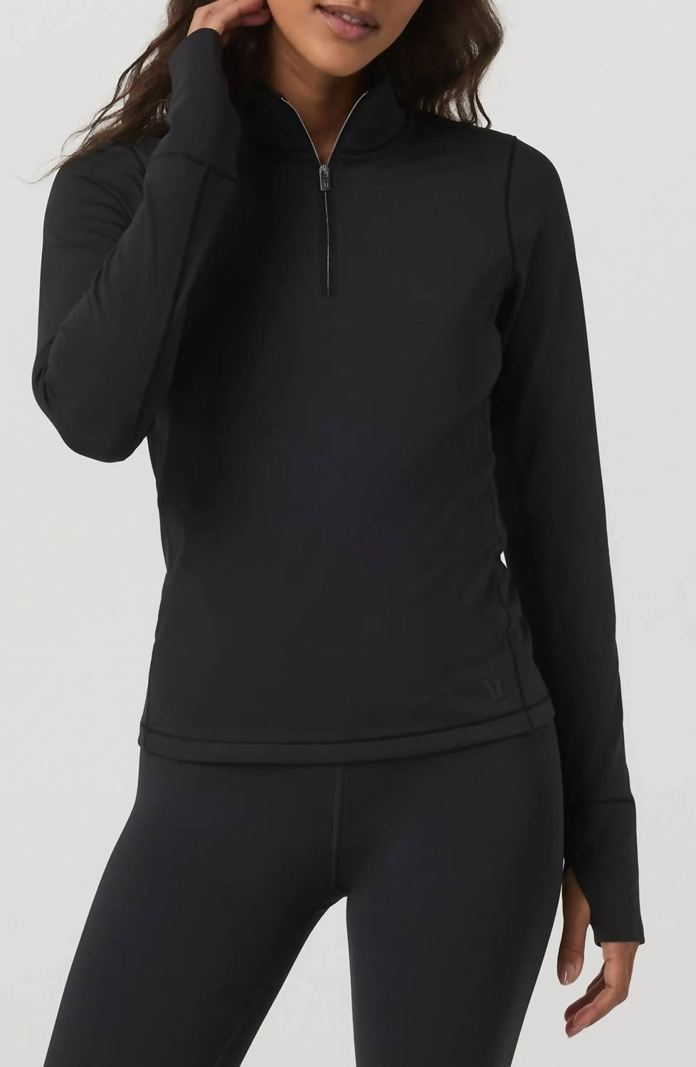 Vuori Chilled Out Half Zip Pullover in black - women's top - detail view