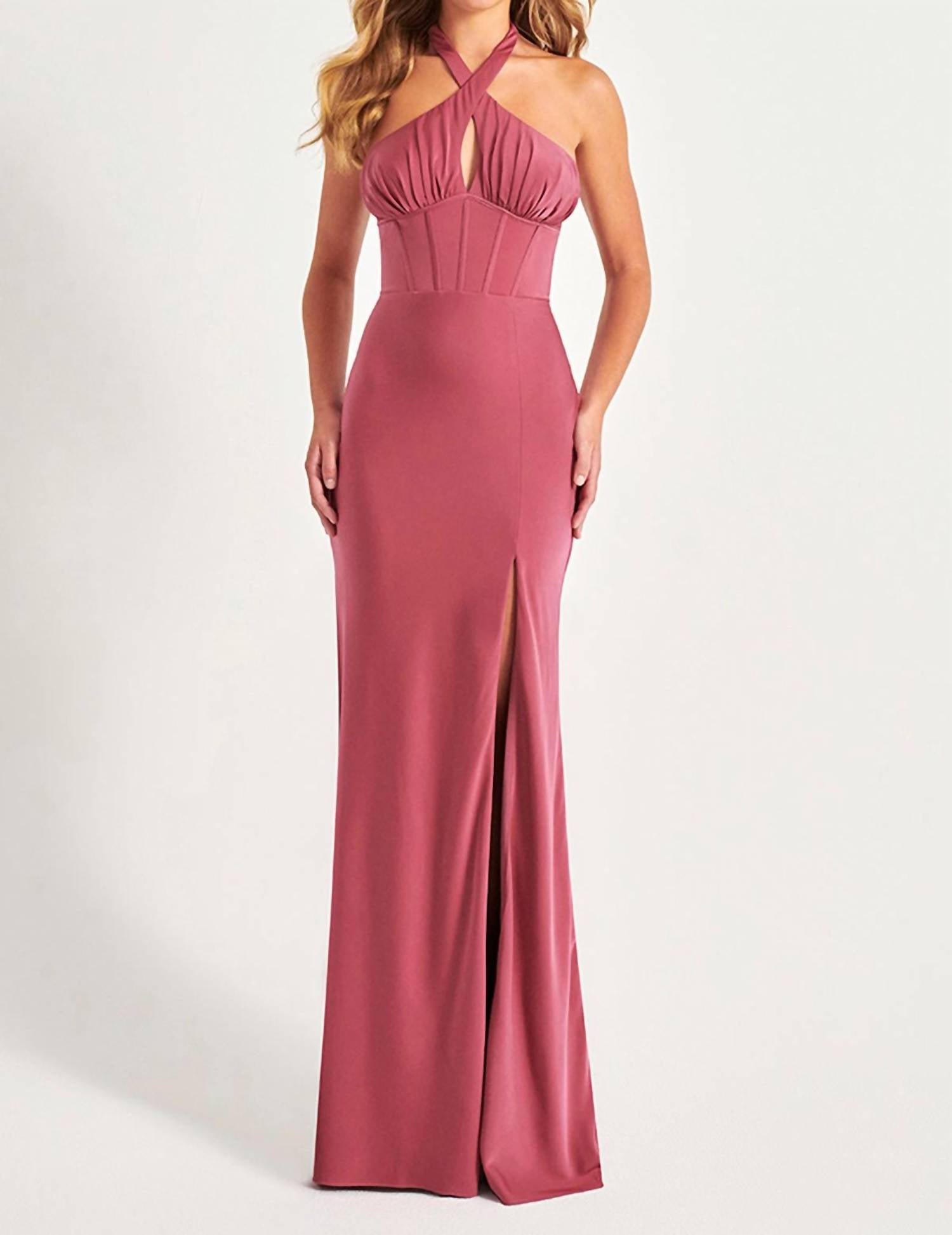 FAVIANA Halter Neck Corset Prom Dress in rose - women's dress