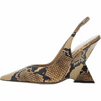 Caglglz - Women's Faux Snake 4.5" Wedge Heel Slingback Shoes