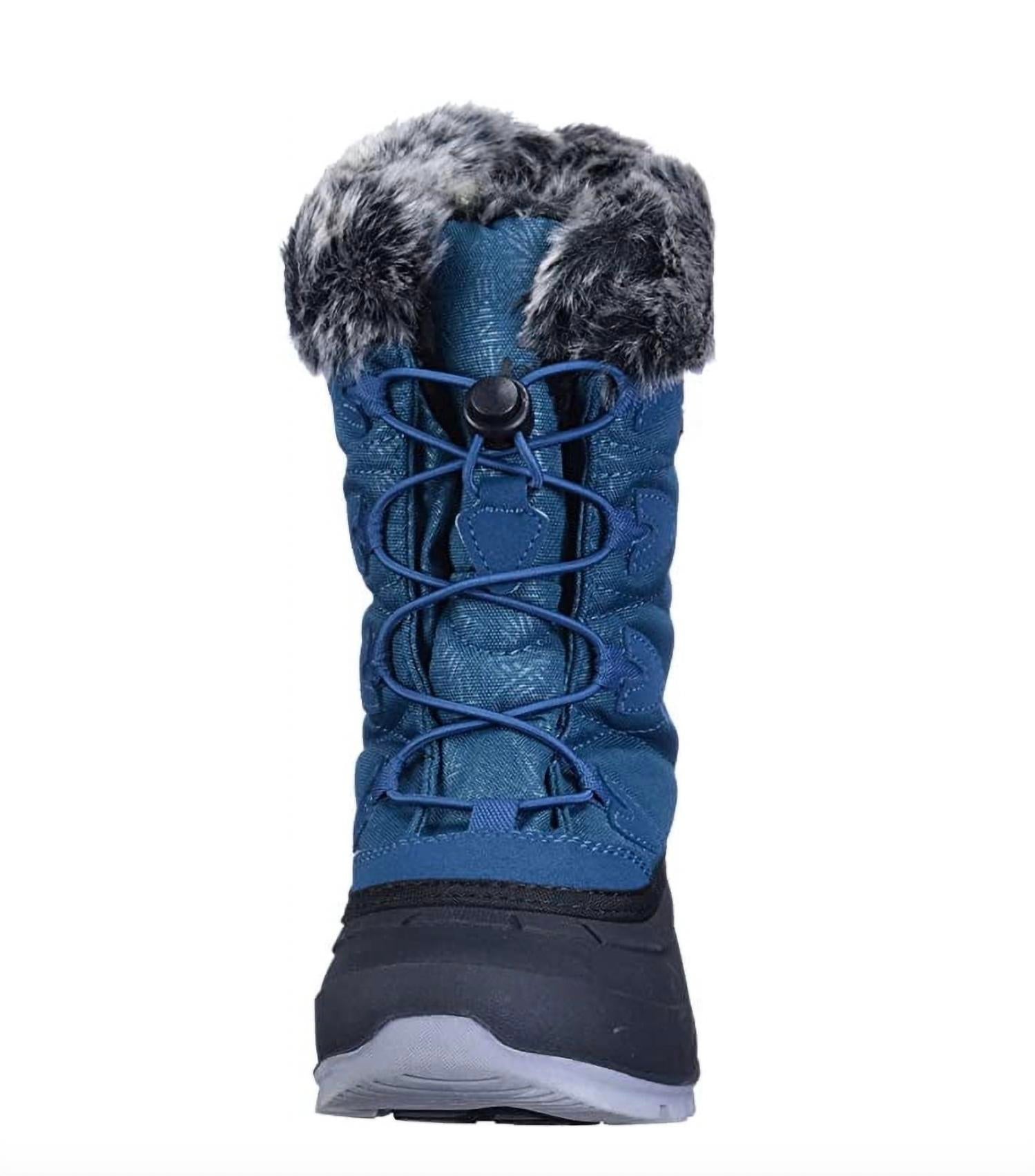 Kamik - Women's Momentum3 Teal Pull On Rounded Toe Waterproof Fur Trim Ankle Snow Boots