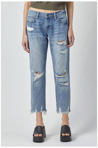 HIDDEN Women's Distressed Boyfriend Jean in blue - women's jeans