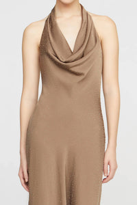 HALSTON HERITAGE Sid Satin Halter Gown with Crystals in sandstone - women's dress - alternate view
