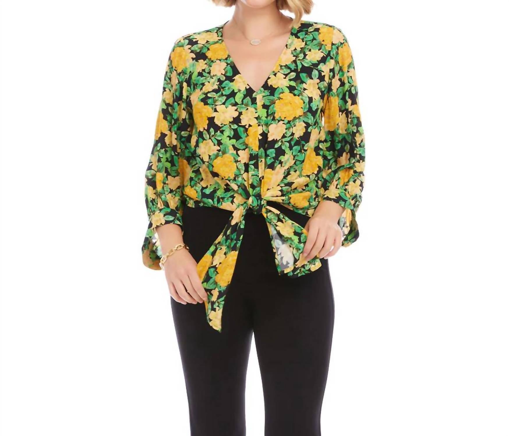Karen Kane Sun Dazed Front Tie Blouse in floral print - women's blouse