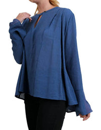 Umgee - Women's Ruffled Sleeve Keyhole Top