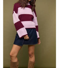 MINKPINK Freja Stripe Chunky Knit Sweater in violet 1 - women's sweater - detail view