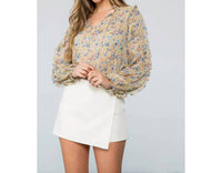 THML Flower Print Long Sleeve Blouse in floral beige - women's blouse - view 6