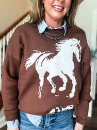 Mainstrip The Brave Horse Sweater in brown - women's sweater - detail view