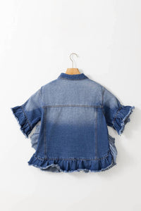 Aapparella - Raw Edge Ruffled Short Sleeve Jacket