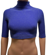 Women Mock Neck Metallic Stretch Crop Top