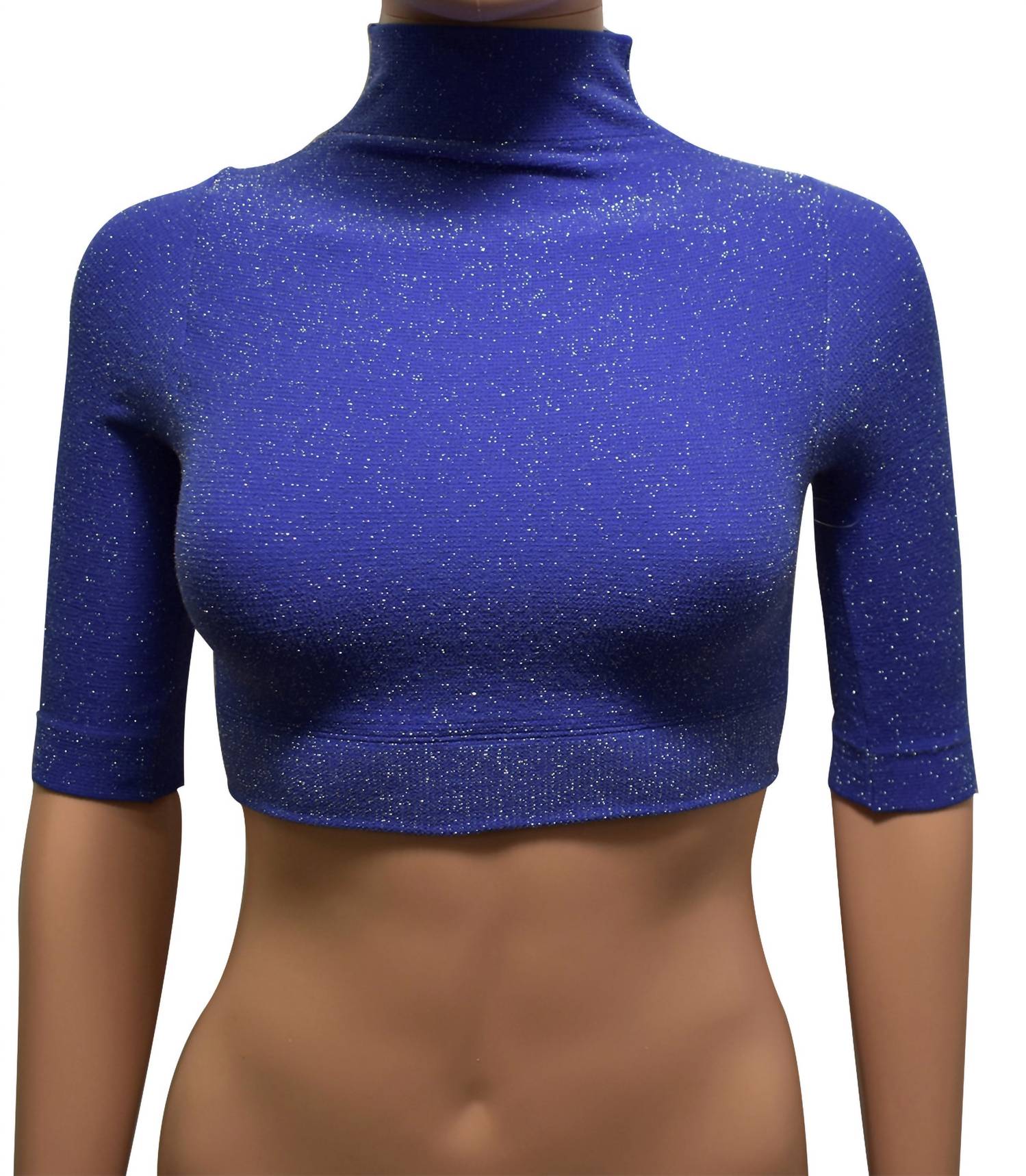 Women Mock Neck Metallic Stretch Crop Top