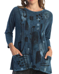 Jess & Jane - Maze Mineral Washed Patch Pocket Cotton Top - Plus