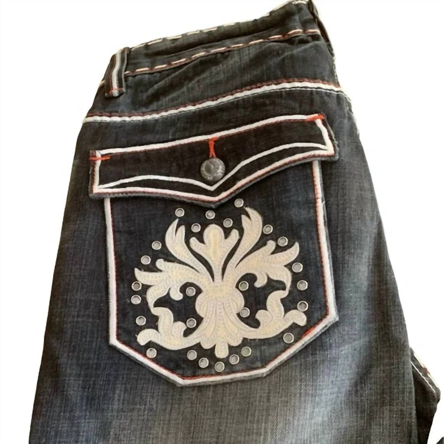 Laverita - Men's Straight Leg Jeans With Skater Embroidered