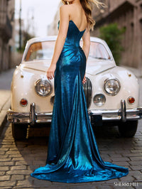Sherri Hill Strapless Metallic Gown in ocean blue - women's dress - alternate view