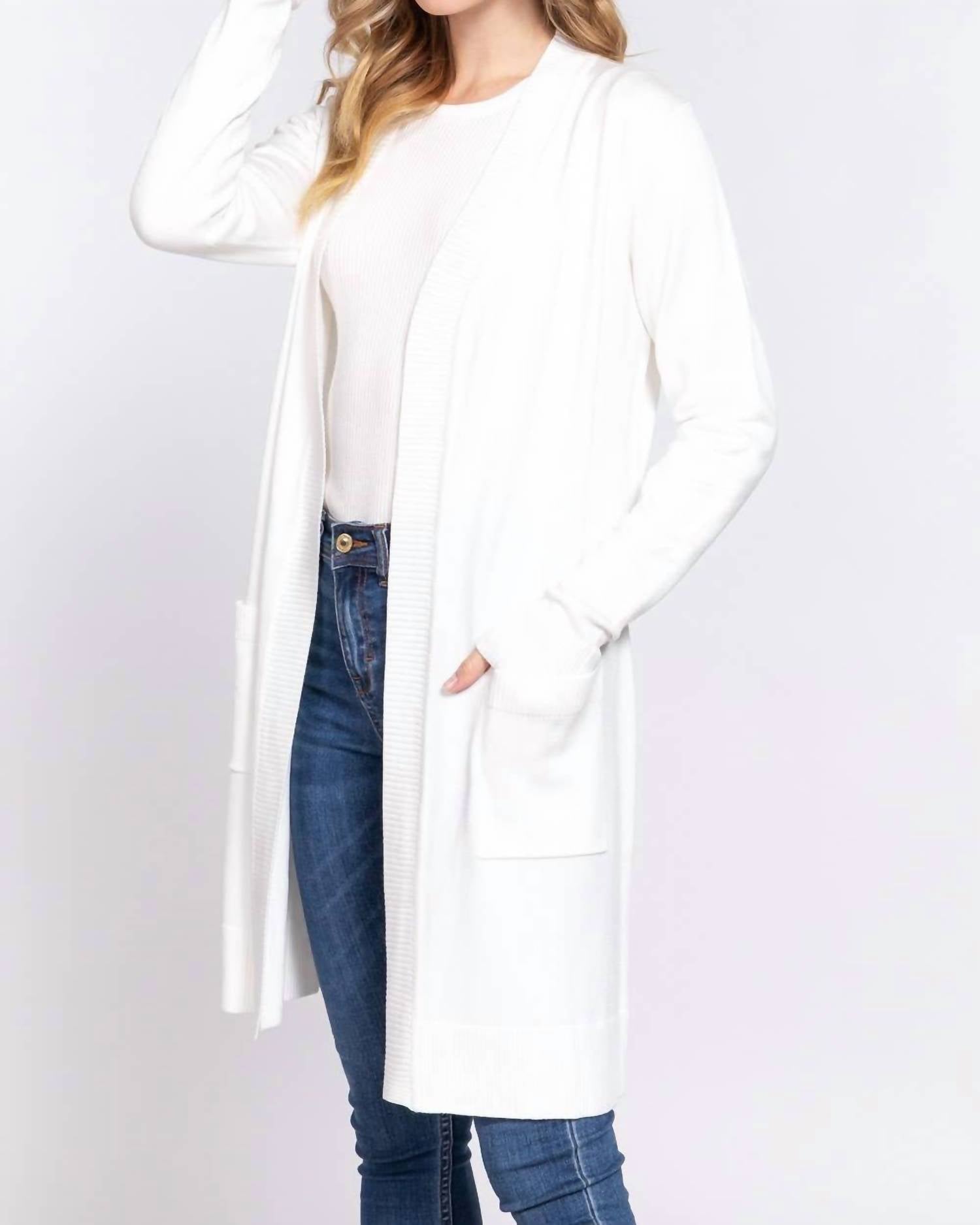 Active Basic - Rib Banded Open Tunic Cardigan