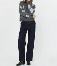 current air Floral Motif Crew Neck Sweater in dark gray - women's sweater - detail view