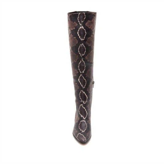 Vince Camuto - Women Snake Print Block Heel Knee Tall Leather Boots