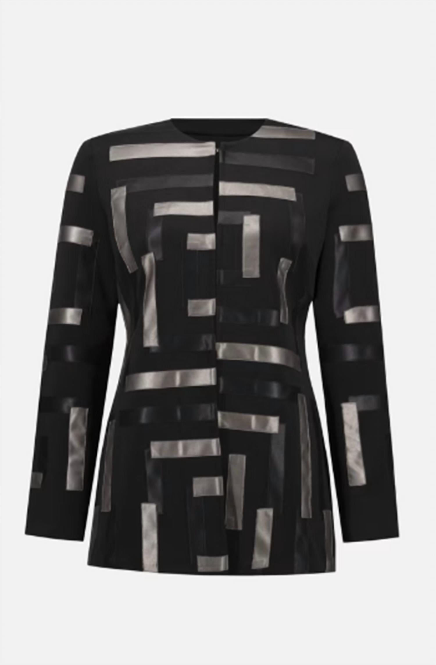 Joseph Ribkoff Geometric Long Sleeve Formal Shirt in black pewter 1 - women's shirt - view 4
