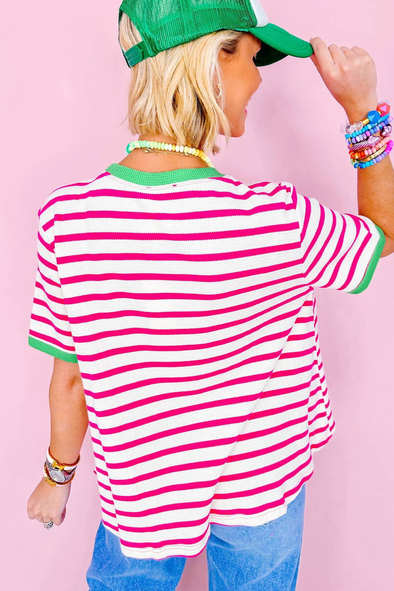 Shewin - Contrast Trim Crew Neck Knit Tee