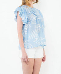 THML Flutter Sleeve Print Top in blue 1 - women's blouse - view 4