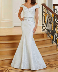 MGNY Regal Brocade Evening Dress in silver - women's dress