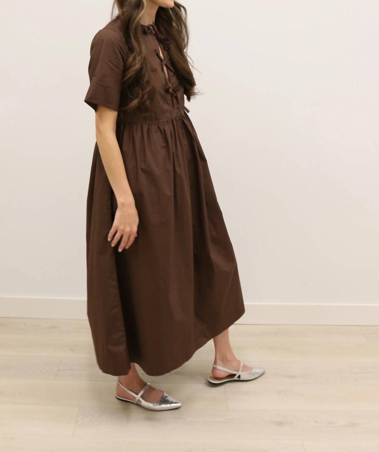 Olivaceous - Stella Bow Front Relaxed Fit Midi Dress