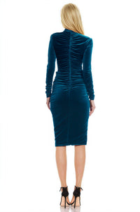 Badgley Mischka - Blythe High Neck Long Sleeve Ruched Dress