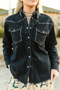 Lucky & Blessed - Contrast Stitching Pearl Snap Denim Western Shirt